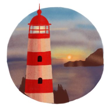 Günbatımı ve denizin arka planında deniz feneri