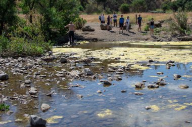 Malibu Creek Eyalet Parkı - 11 Mayıs 2019: 2019 'da Malibu Creek Parkı' nda turistler ve yürüyüşçüler. 2018 'deki Woolsey yangınları bölgede geniş çaplı yıkıma neden oldu ve birçok ağacı yaktı..