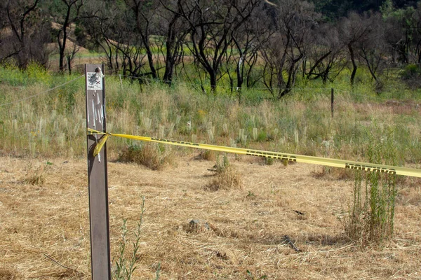 Malibu Creek Eyalet Parkı - 11 Mayıs 2019: Malibu ve Agoura 'daki 2018 yangınından sonra Malibu Creek Eyalet Parkı' nın iyileşmekte olan ağaç ve bitkilerini koruyan işaretler 2018 'deki Woolsey yangınları bölgede geniş çapta tahribata yol açtı ve yakıldı.