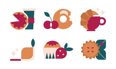 Modern Tatlı ve Kahve Dükkanı Grafik Simgeleri