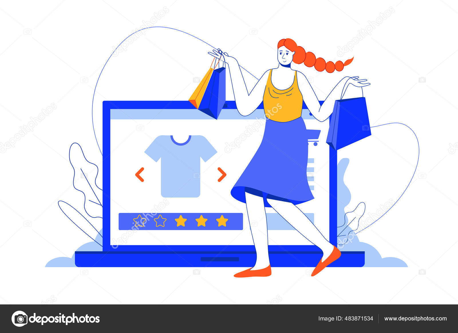 Concepto web de compras Mujer cliente compra ropa y elige