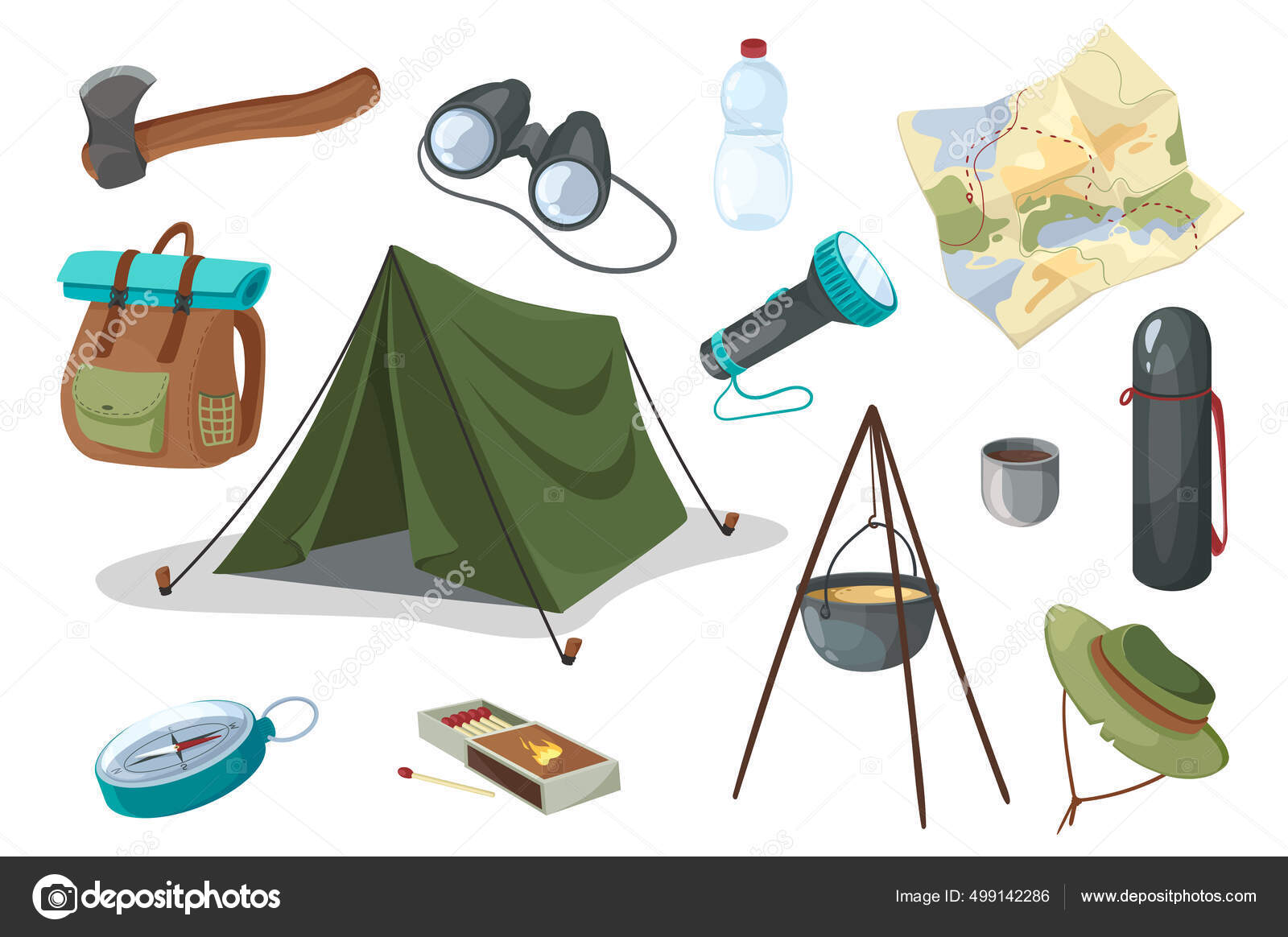 Set items for camping a collection cartoon Vector Image