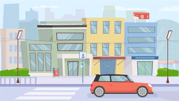 City Street View Konzept Flachen Cartoon Design Reihe Von Wohnhäusern — Stockvektor