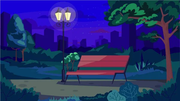 Summer Night City Park Concept Flat Cartoon Design Public Recreation — Stock Vector