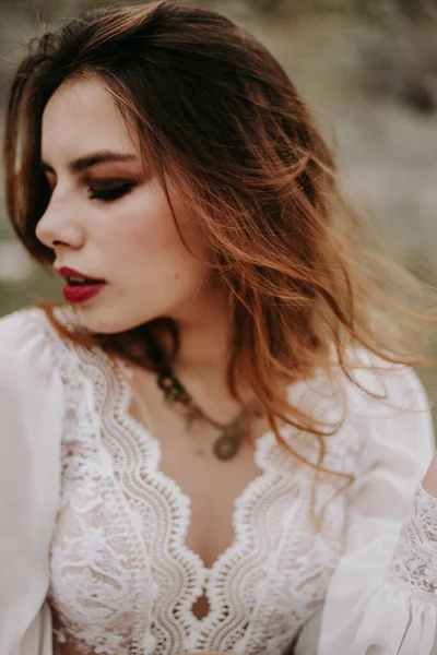 Portrait Bride White Dress Posing Camera — Stock Photo, Image