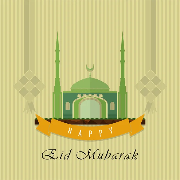 Tarjeta de felicitación Eid Mubarak Diseño plano — Vector de stock