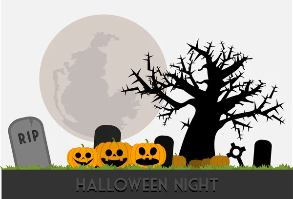 Noite de Halloween no cemitério — Vetor de Stock