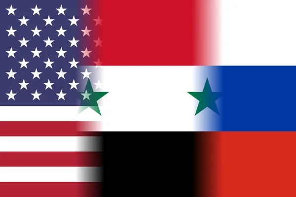 Usa syria russia banderas mixtas — Foto de Stock