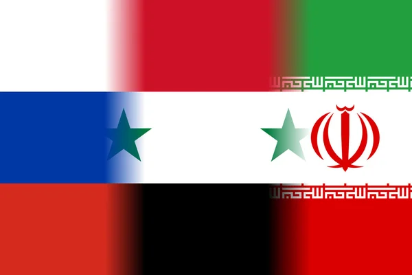 Росія Сирії Іран змішані прапори — стокове фото