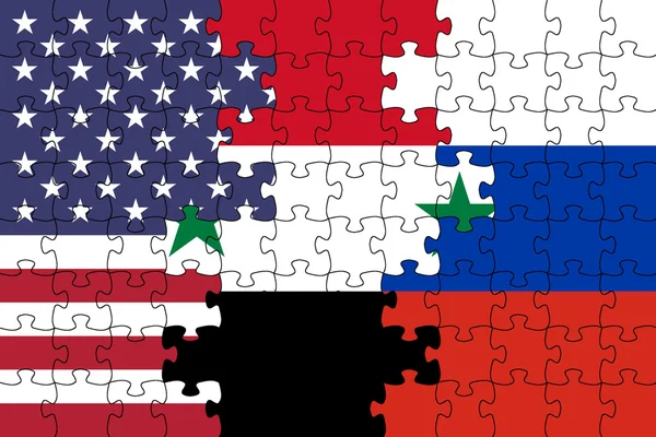 США Сирії Росії головоломки прапори — стокове фото