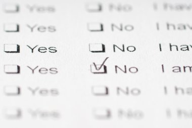 kontrol listesi ile Evet Hayır yanıtlar