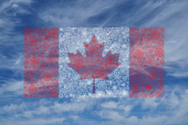 Canada vlag vuurwerk op de blauwe hemelachtergrond — Stockfoto