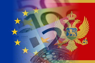 euro banknot ile AB ve Karadağ bayrağı