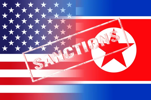 usa north korea flags, sanctions stamp