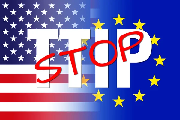 VS-eu-vlaggen, ttip stop — Stockfoto