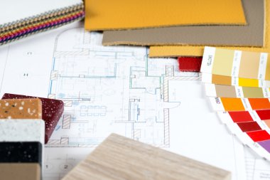 Palet, malzeme örnekleri ile iç proje