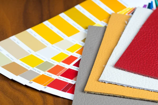 Palette with colorfull leather samples — Stock Photo, Image