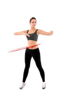 Beyaz izole hula hoop ile eğitim kadın