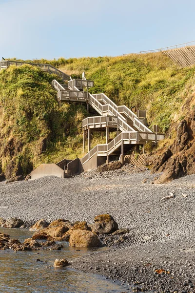 Wooden Stais Cobble Beach Yaquina Head Lighthouse Newport Oregon — Stock Photo, Image