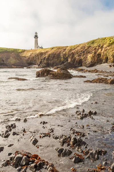 Spiaggia Sotto Faro Yaquina Head Sulla Costa Del Pacifico Oregon — Foto Stock