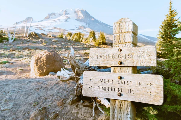 Wooden Direction Sign on the Route to the Mt. Hood Top, Oregon, USA