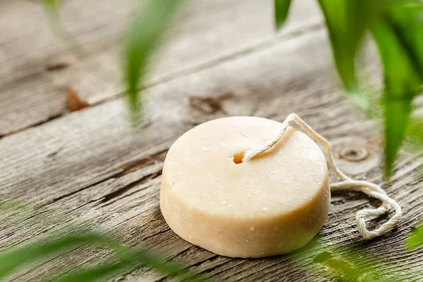 Shampoo Bar Sabão Natural Base Plantas Sabão Lavandaria Fundo Madeira — Fotografia de Stock