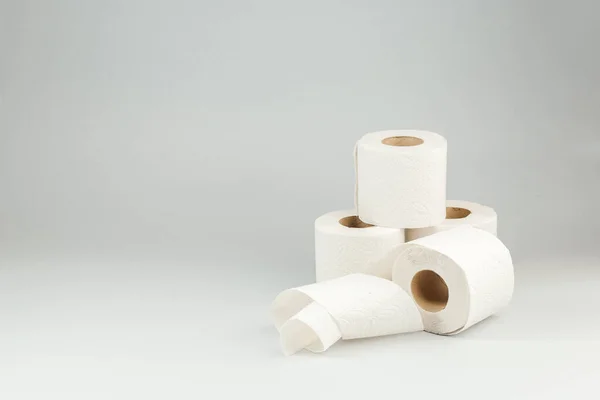 Rolls Soft White Toilet Paper Gray Background Hygiene Concept Copy — Stock Photo, Image