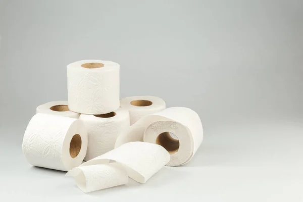 Rolls White Toilet Paper Gray Background Copy Space Text — Stock Photo, Image