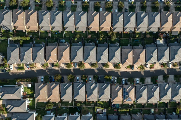 Bovenaanzicht Vanuit Lucht Smalle Straatjes Opritten Huizen Achtertuinen Strak Verpakt — Stockfoto