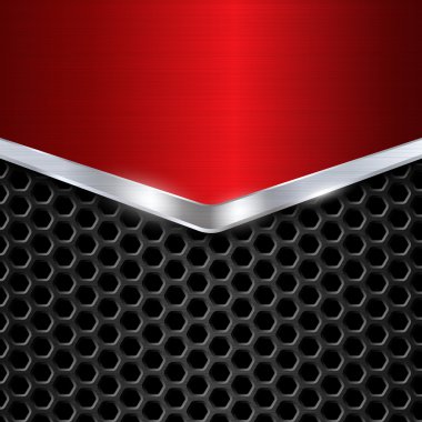Metal arka plan. Kırmızı krom. Metal ızgara. Petek arka plan. Vektör çizim