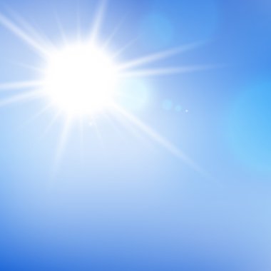 Güneş ışığı. Güneş ışığı. Mercek parlaması güneş. Gerçekçi güneş. Vektör arka plan.