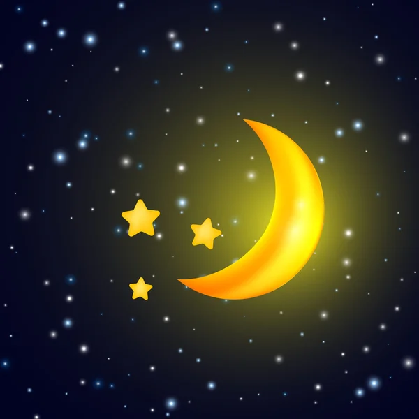 Luna y estrellas. Fondo vectorial con cielo nocturno — Vector de stock