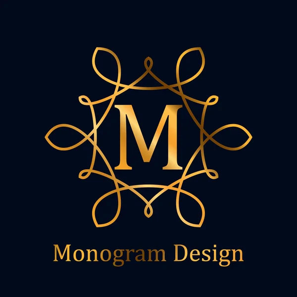 Γράμμα M λογότυπο. Μονόγραμμα στοιχείο σχεδίασης. Βασιλικό λογότυπο διανυσματικό πρότυπο — Διανυσματικό Αρχείο