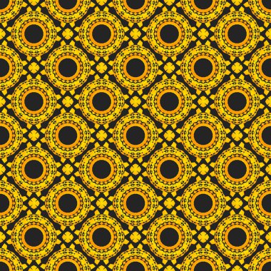 Golden seamless pattern on black background.