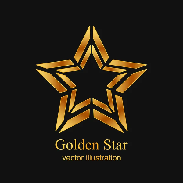 Goldstern-Logo. Goldstar-Ikone. Gold abstrakter Stern auf schwarzem Hintergrund. Vektorillustration — Stockvektor