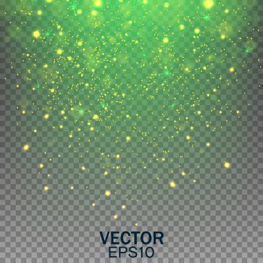 Stardust şeffaf bir arka plan üzerinde. Kayan yıldızı. Parlama ışık efekti. Altın ışık. Vektör çizim