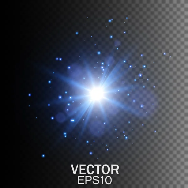 Efecto de luz brillante. Estrella reventó con destellos. Efectos de luz transparentes — Vector de stock