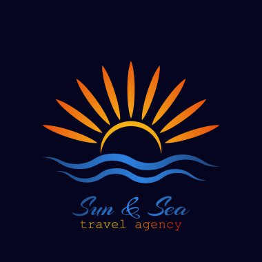 Güneş ve deniz logosu. Seyahat Acentası yaratıcı sembolü kavramı