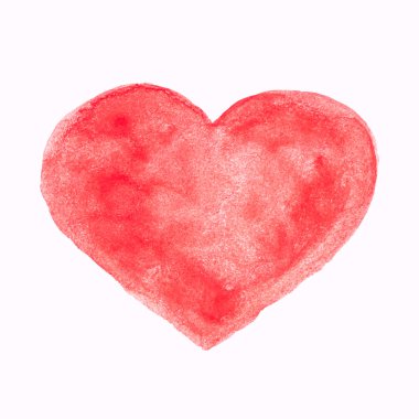 Suluboya kırmızı kalp. Kalp simgesi. Beyaz zemin üzerine kırmızı kalp. Vektör tasarım öğesi