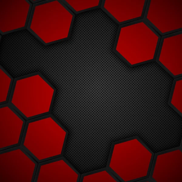 Fundo de metal hexágono. Fundo geométrico preto e vermelho . —  Vetores de Stock