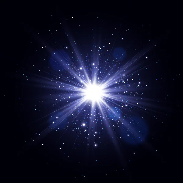 Parlama ışık efekti. Parlayan yol açtı. Yıldız patlaması ile parıldıyor. Vektör ıșık etkisi