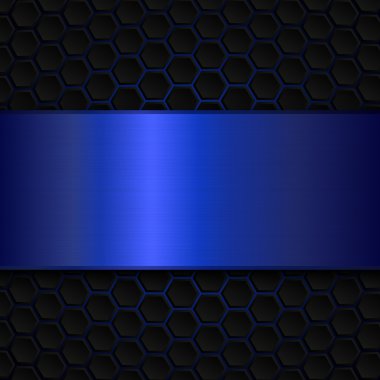 Mavi metalik afiş altıgenler geometrik desen. Soyut metal şablon arka plan