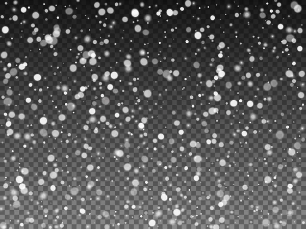 Neve che cade sullo sfondo trasparente. Illustrazione vettoriale — Vettoriale Stock