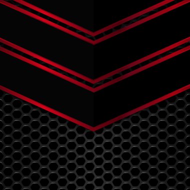 Metal arka plan siyah ve kırmızı. Altıgenler kırmızı metal plakalar ile geometrik desen