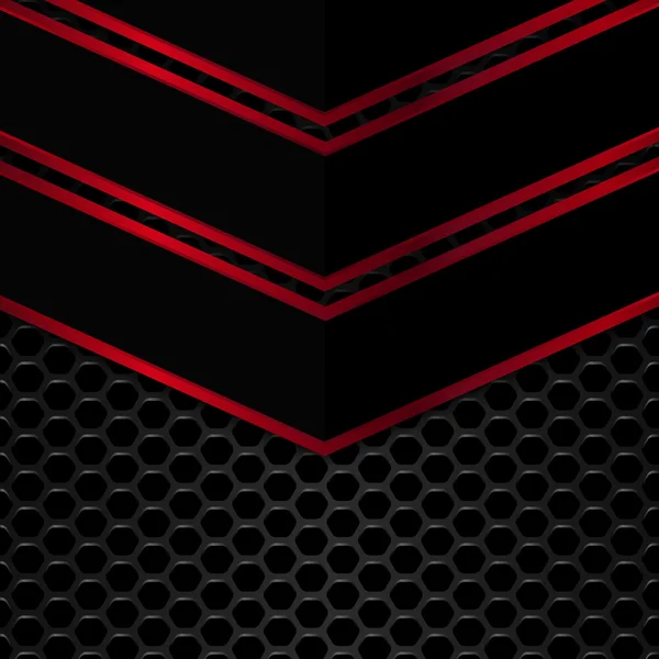 Fundo de metal preto e vermelho. Padrão geométrico de hexágonos com placas de metal vermelho — Vetor de Stock