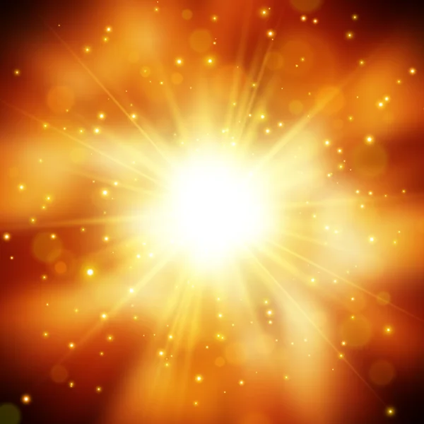 Altın kızdırma ışığı efekti. Yıldız patlaması ile parıldıyor. Soyut vektör çizim — Stok Vektör