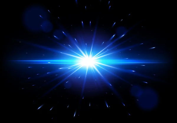 Mavi Lens Flare. Vektör parlayan ışık efekti. Yıldız patlaması ile parıldıyor