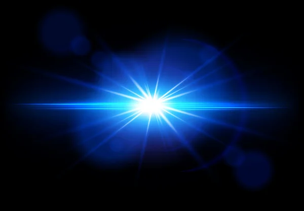 Blauwe Lens Flare. Vector gloeiende lichteffect. Ster uitbarsting met sparkles — Stockvector