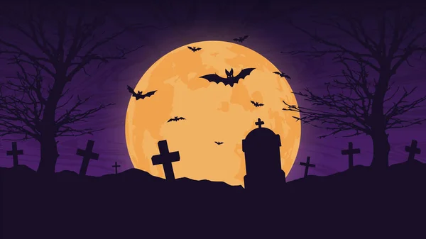 Hintergrund Der Halloween Nacht Gruseliger Friedhof Und Vollmond Vektorbanner Eps10 — Stockvektor