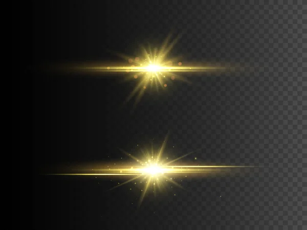 Efeito Luz Brilhante Transparente Estrela Ouro Brilhante Com Brilhos Ilustração — Vetor de Stock